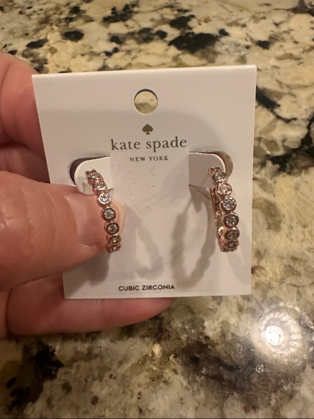 kate spade rose gold-tone hoop cubic zirconia earrings with scalloped edge - Picture 1 of 4